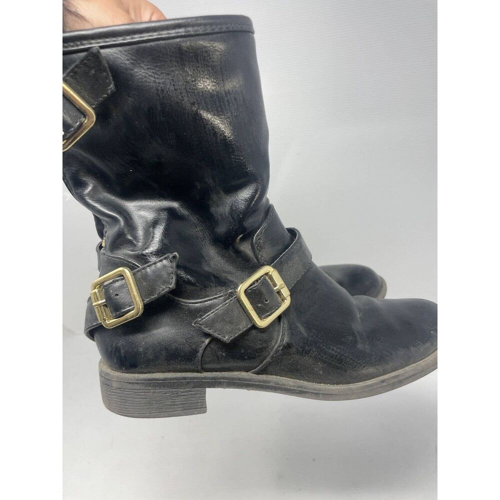 Target Womens Size 6 Black Low Gold Zipper Buckle Motorcycle Biker Boots Leather